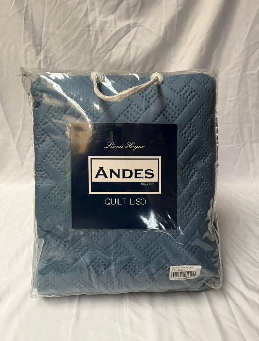 Quilt liso andes 2 plazas azul